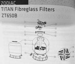 ZODIAC TITAN FIBREGLASS FILTER SPARE PARTS ZT650B - V SERIES (OLDER MODEL)