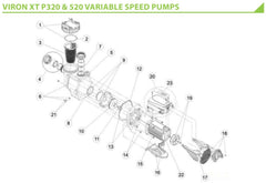 ASTRAL HURLCON VIRON XT P320 & P520 VARIABLE SPEED POOL PUMP SPARE PARTS (BEFORE NOV 2020)